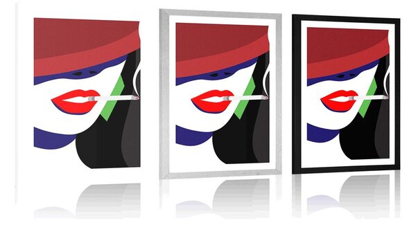 Plakat s paspartuom žena u šeširu u pop-art stilu