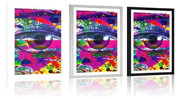 Plakat s paspartuom ljudsko oko u pop-art stilu