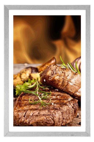 Plakat s paspartuom goveđi steak na žaru