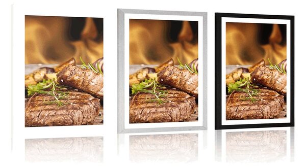 Plakat s paspartuom goveđi steak na žaru