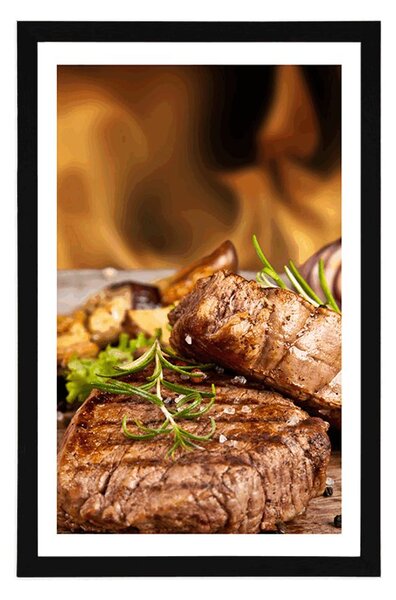 Plakat s paspartuom goveđi steak na žaru