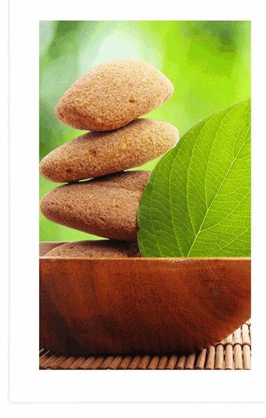 Plakat s paspartuom Zen kamenje i list u zdjeli