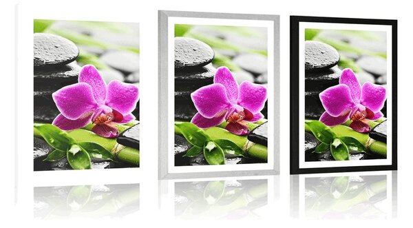 Plakat s paspartuom wellness mrtva priroda s ljubičastom orhidejom