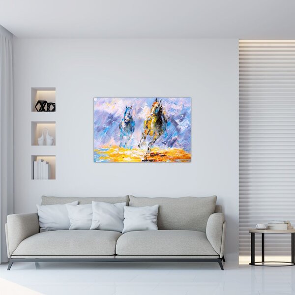 Slika bežečih konjev, oljna slika (90x60 cm)