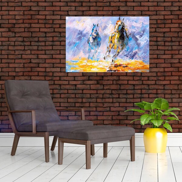 Slika bežečih konjev, oljna slika (90x60 cm)