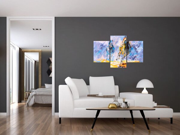 Slika bežečih konjev, oljna slika (90x60 cm)