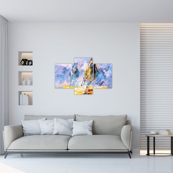 Slika bežečih konjev, oljna slika (90x60 cm)