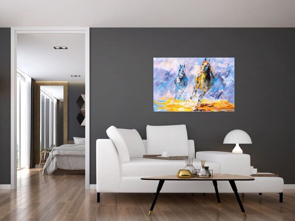 Slika bežečih konjev, oljna slika (90x60 cm)