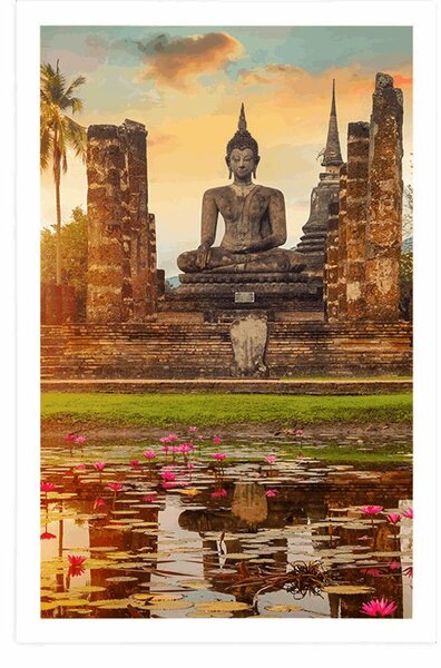 Plakat kip Buddhe u parku Sukhothai