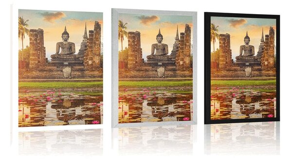 Plakat kip Buddhe u parku Sukhothai
