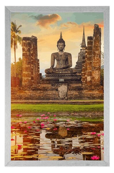 Plakat kip Buddhe u parku Sukhothai
