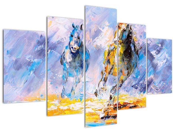 Slika bežečih konjev, oljna slika (150x105 cm)