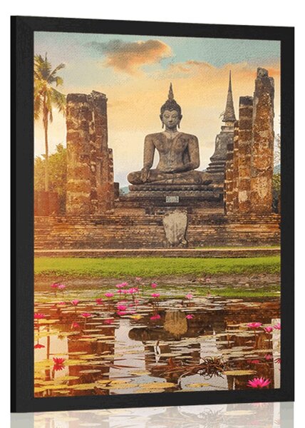 Plakat kip Buddhe u parku Sukhothai
