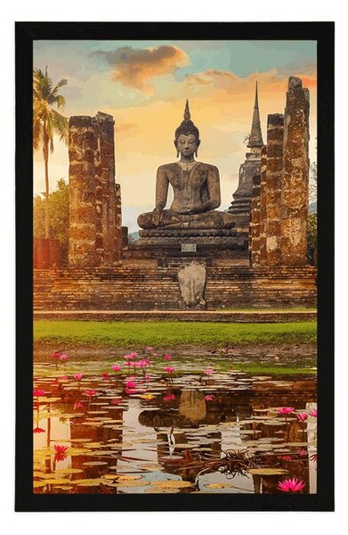 Plakat kip Buddhe u parku Sukhothai
