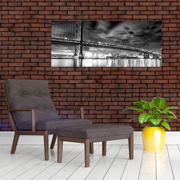Slika - Most Benjamina Franklina, Philadelphia, črno-bela (120x50 cm)