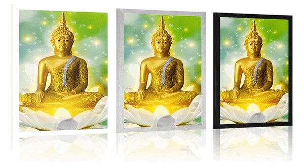 Plakat zlatni Buddha na lotosovom cvijetu