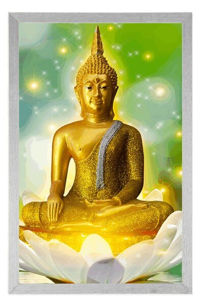 Plakat zlatni Buddha na lotosovom cvijetu