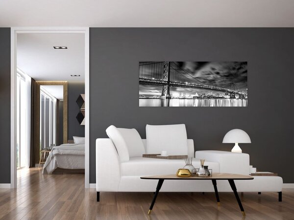 Slika - Most Benjamina Franklina, Philadelphia, črno-bela (120x50 cm)