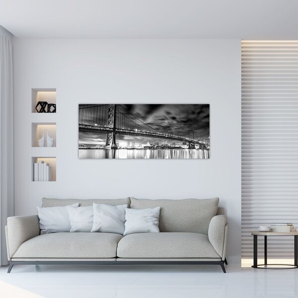 Slika - Most Benjamina Franklina, Philadelphia, črno-bela (120x50 cm)