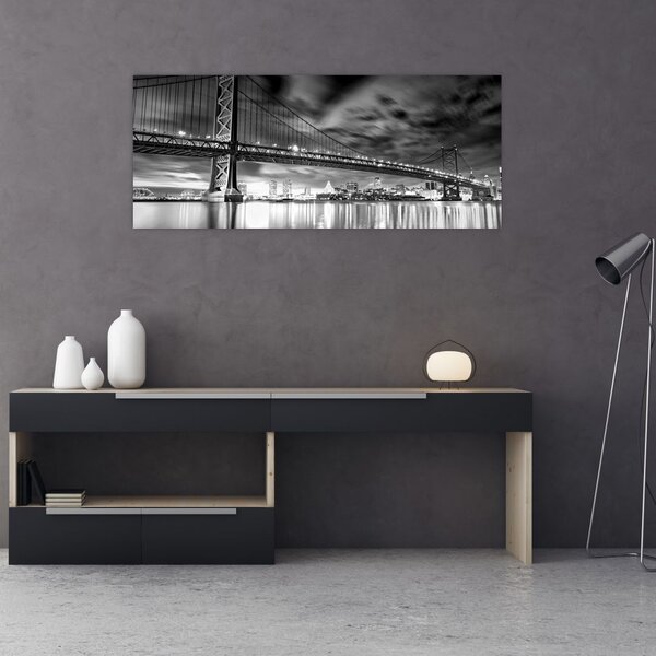 Slika - Most Benjamina Franklina, Philadelphia, črno-bela (120x50 cm)