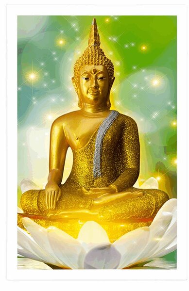 Plakat zlatni Buddha na lotosovom cvijetu