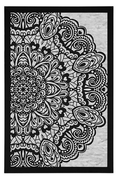 Plakat cvjetna Mandala u crno-bijelom dizajnu
