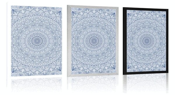 Plakat detaljna ukrasna Mandala u plavoj boji