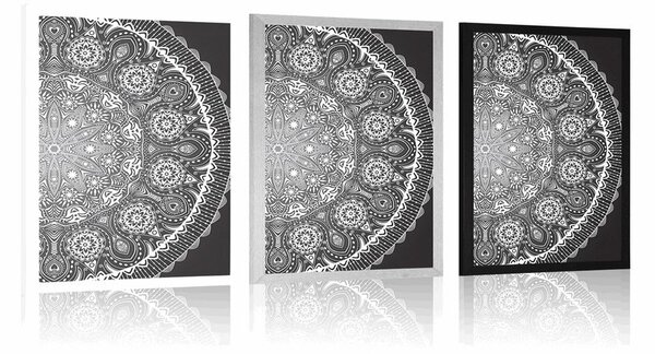 Plakat ukrasna Mandala s čipkom u crno-bijelom dizajnu