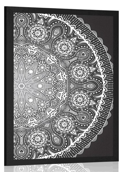 Plakat ukrasna Mandala s čipkom u crno-bijelom dizajnu