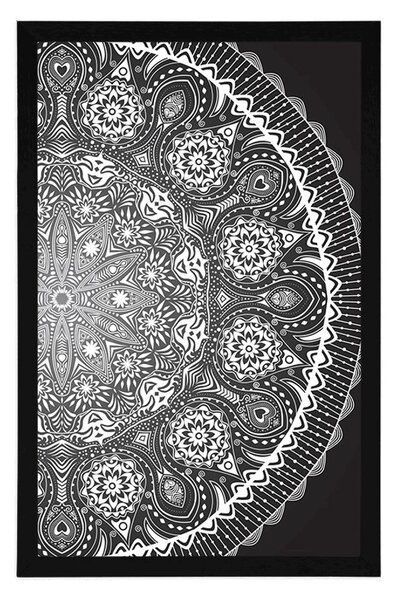 Plakat ukrasna Mandala s čipkom u crno-bijelom dizajnu