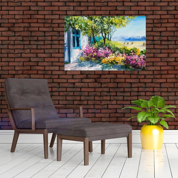 Slika vrta pred hišo, oljna slika (90x60 cm)