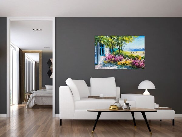 Slika vrta pred hišo, oljna slika (90x60 cm)
