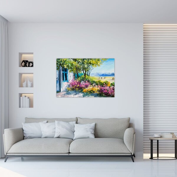 Slika vrta pred hišo, oljna slika (90x60 cm)