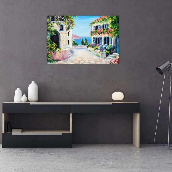 Slika - Grška uličica, oljna slika (90x60 cm)
