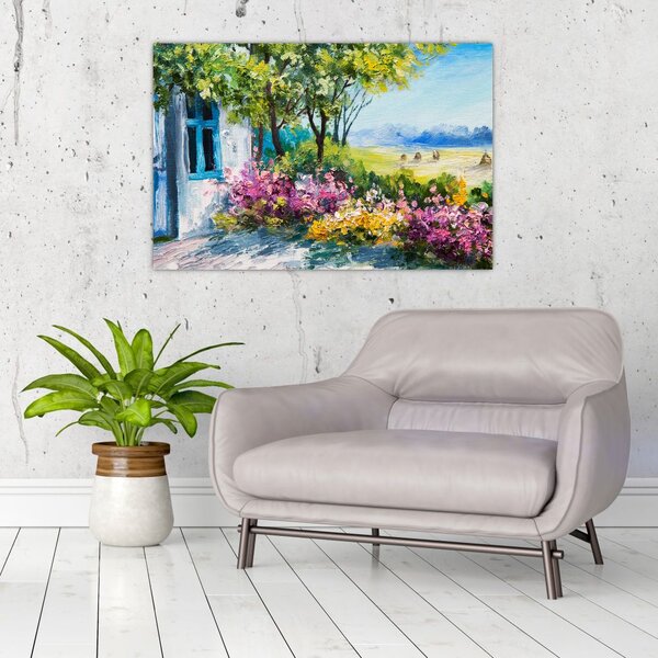 Slika vrta pred hišo, oljna slika (90x60 cm)