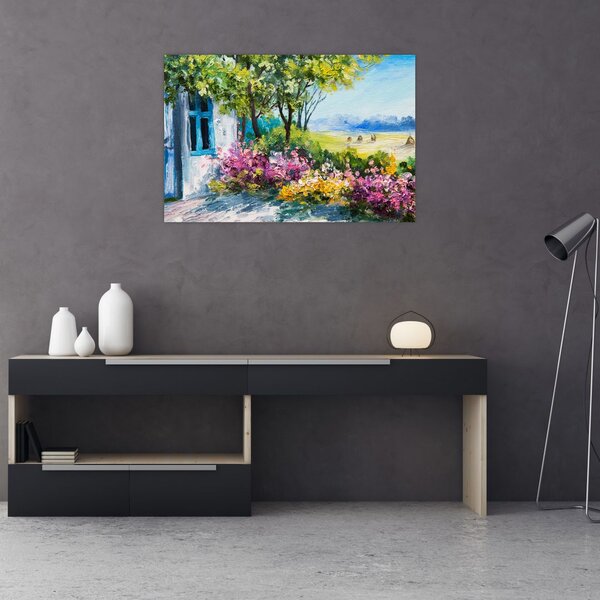 Slika vrta pred hišo, oljna slika (90x60 cm)