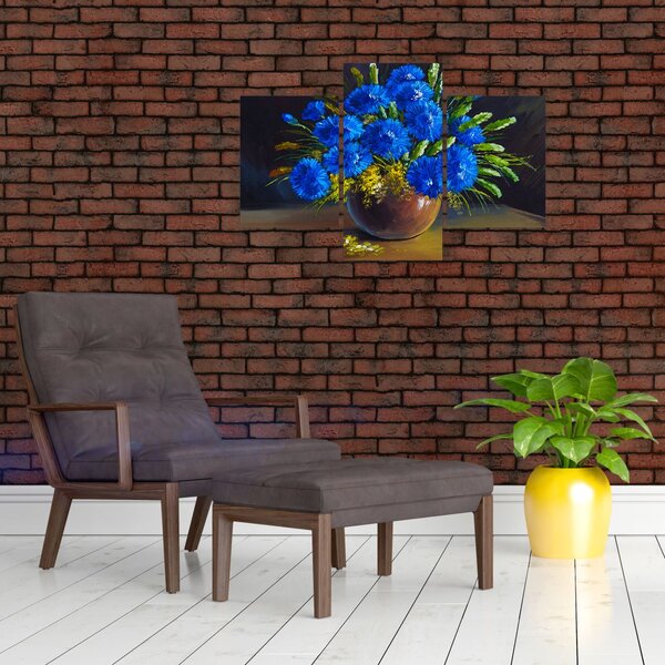 Slika modrih rož v vazi (90x60 cm)
