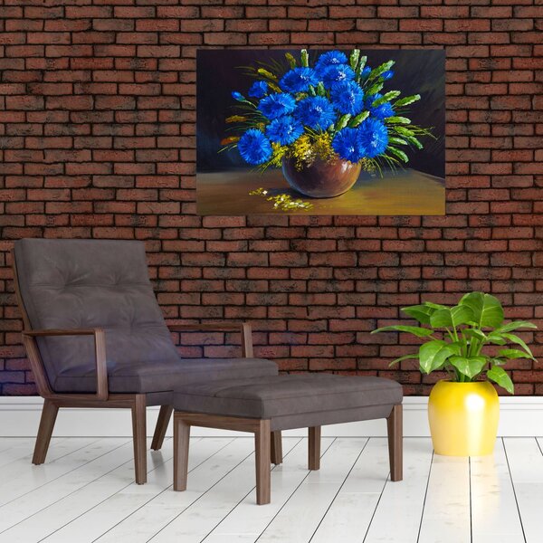 Slika modrih rož v vazi (90x60 cm)