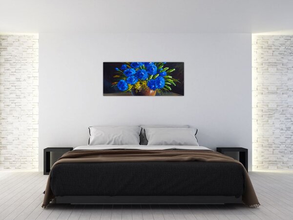 Slika modrih rož v vazi (120x50 cm)