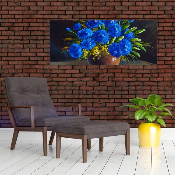 Slika modrih rož v vazi (120x50 cm)