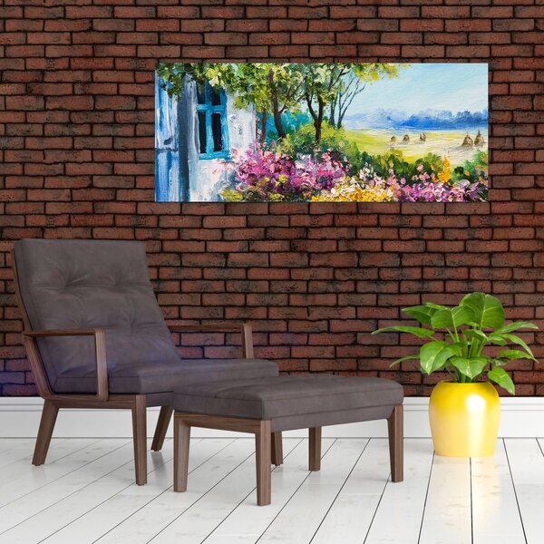 Slika vrta pred hišo, oljna slika (120x50 cm)
