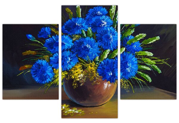 Slika modrih rož v vazi (90x60 cm)