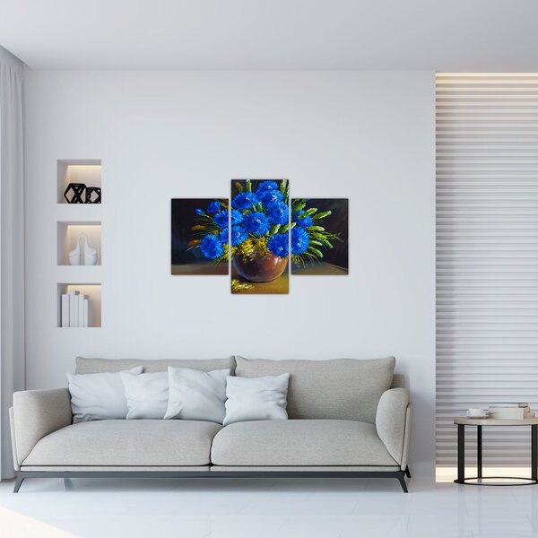 Slika modrih rož v vazi (90x60 cm)