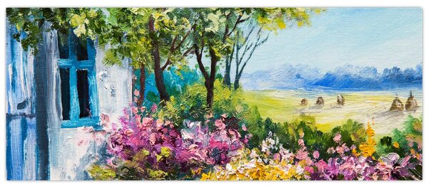 Slika vrta pred hišo, oljna slika (120x50 cm)