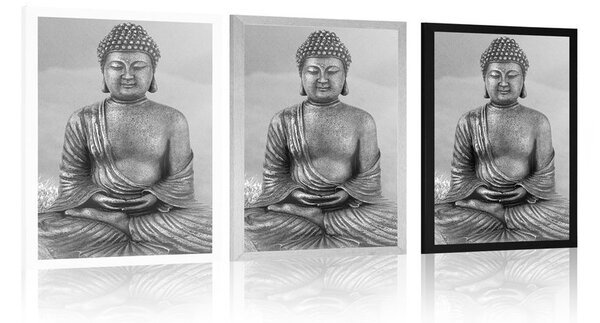 Plakat kip Buddhe u meditacijskom položaju u crno-bijelom dizajnu