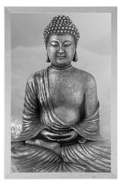Plakat kip Buddhe u meditacijskom položaju u crno-bijelom dizajnu