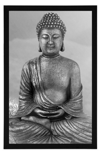 Plakat kip Buddhe u meditacijskom položaju u crno-bijelom dizajnu