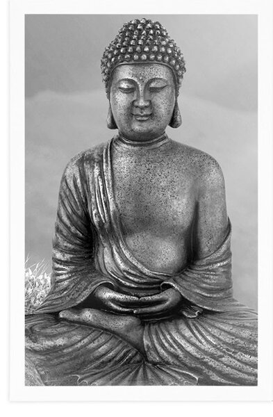 Plakat kip Buddhe u meditacijskom položaju u crno-bijelom dizajnu