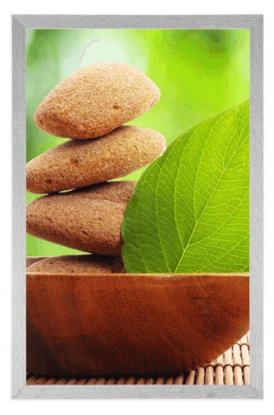 Plakat Zen kamenje i list u zdjeli