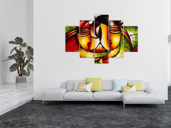 Slika - Oljna slika, abstraktni obrazi (150x105 cm)